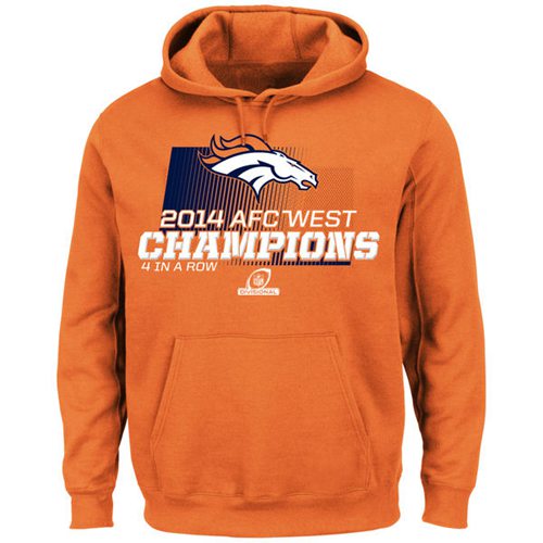 Denver Broncos Majestic 2014 AFC West Division Champions Hoodie Orange - Click Image to Close